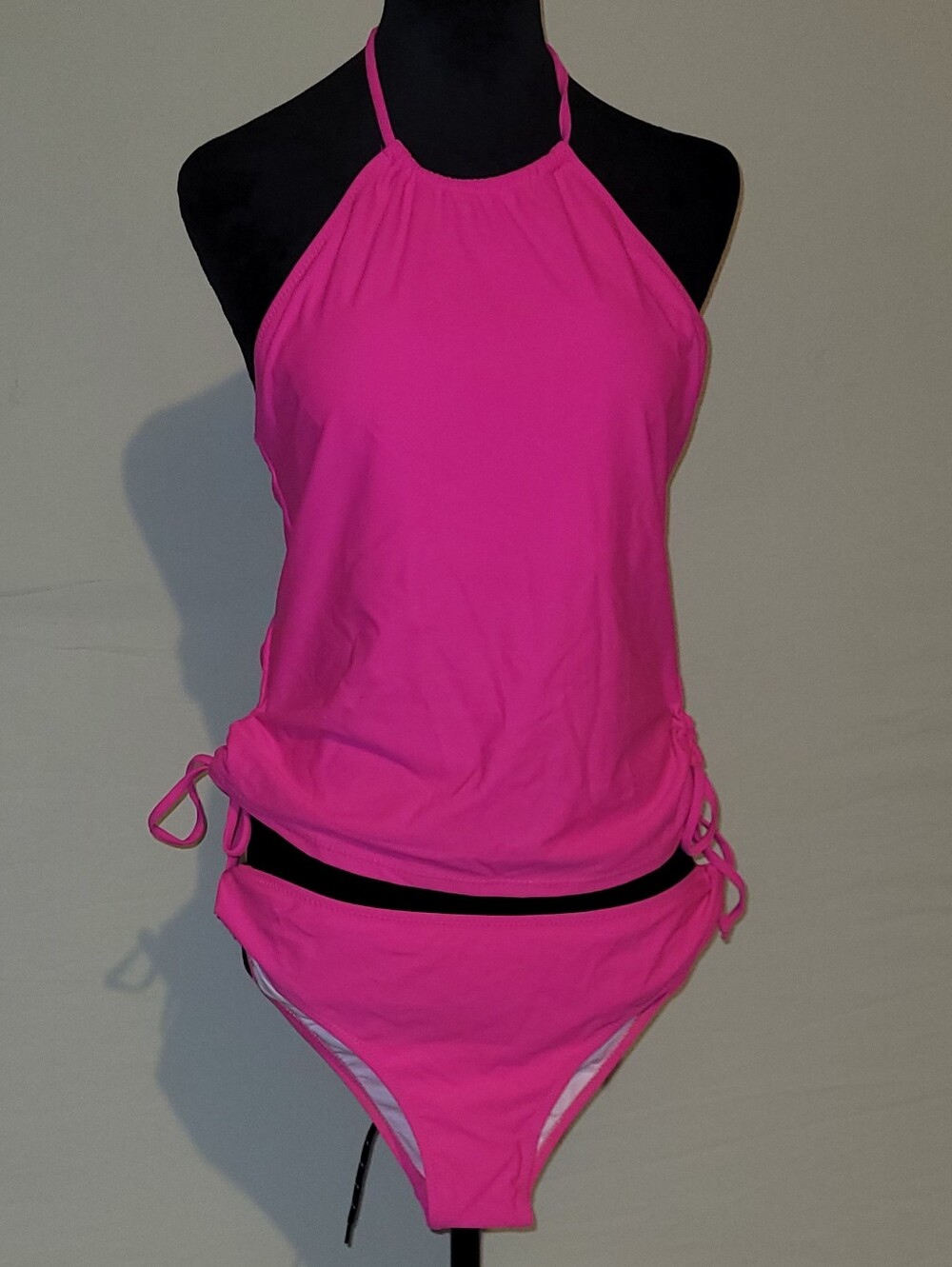 2 Piece, Hot Pink Ruched Crop Tankini Set By beachsissi, Medium